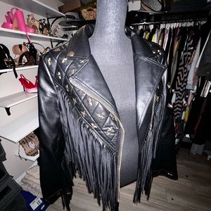 Faux leather Moto Jacket w/ Fringe & Studs